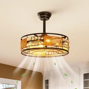 19.7" Boho Caged Crystal Ceiling Fan